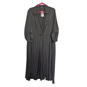 NWT MDI Studio Crepe de Chine Collared Shirt Dress 3X Black Corporate Minimalist